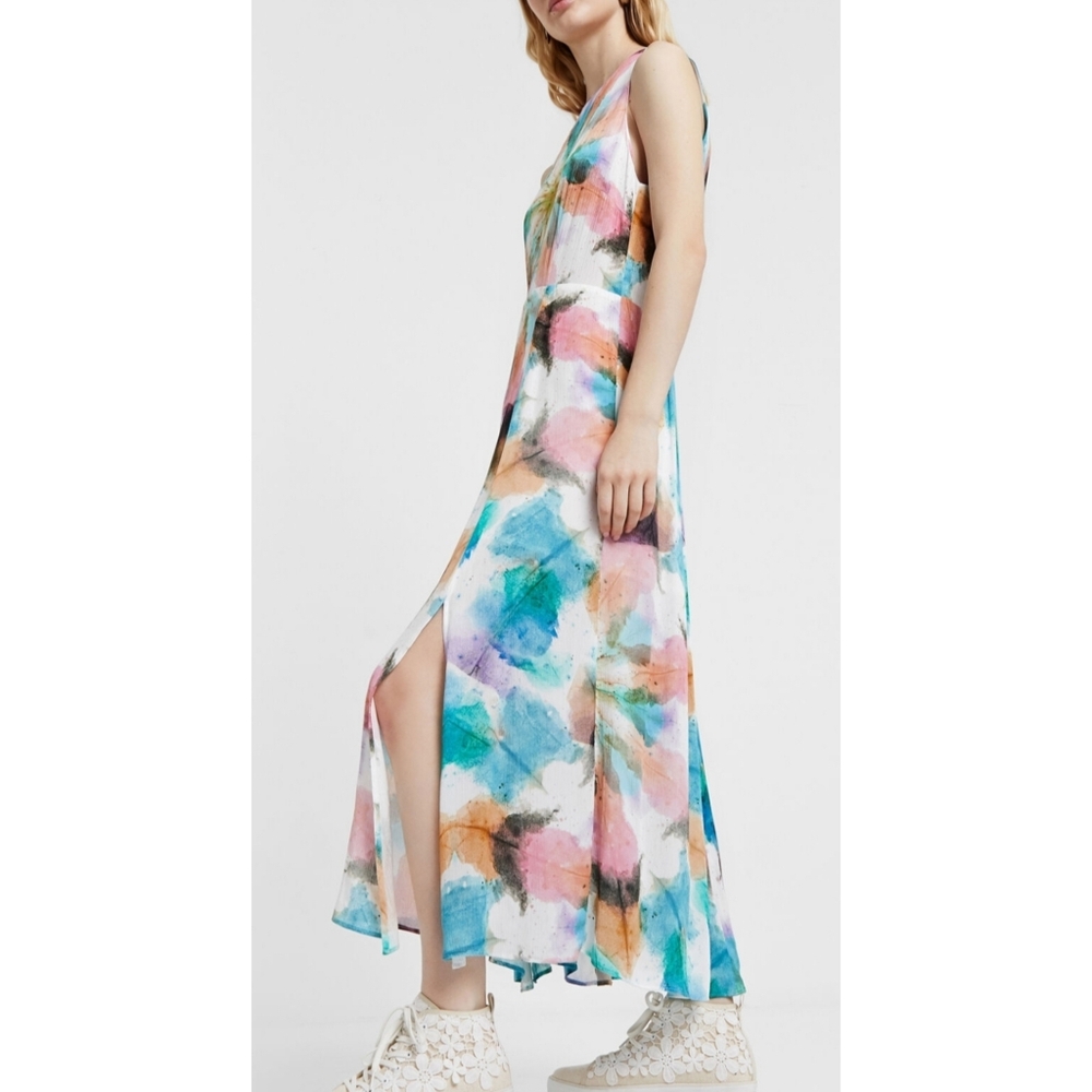 Desigual Long Faded Floral Watercolor Maxi Dress Size 8 Color White Multi NWT - Picture 3 of 15